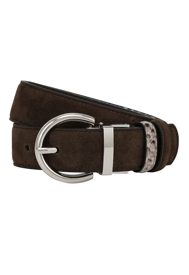 Potamy Premium Curea reversibila de piele - Maro inchis/Gri deschis
