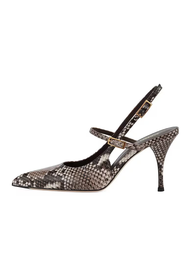 Potamy Premium Pantofi slingback din piele cu inchidere cu bareta dubla - Maro inchis/Bej