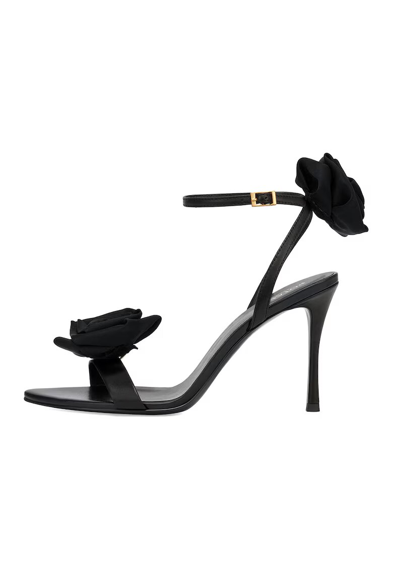 Potamy Premium Sandale din piele cu accesorii florale detasabile - Negru