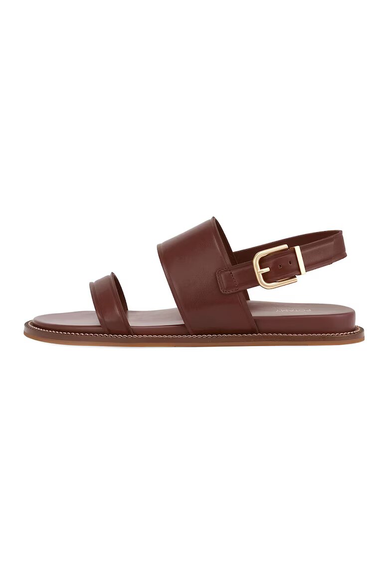 Potamy Sandale de piele cu talpa plata - Maro cognac