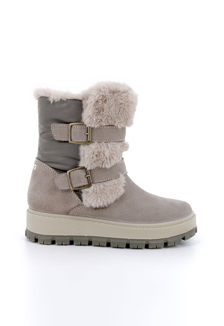 Primigi Cizme mid-calf de piele intoarsa cu garnituri de blana sintetica - Grej