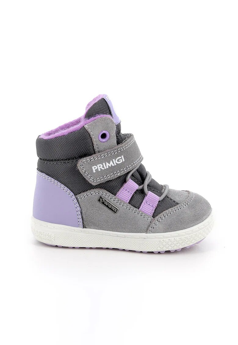 Primigi Ghete cu velcro si garnituri de piele intoarsa - Gri/Lila