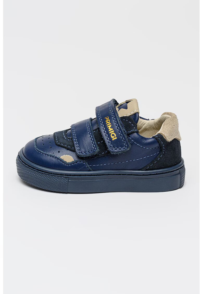 Primigi Pantofi sport de piele cu velcro - Grej/Bleumarin