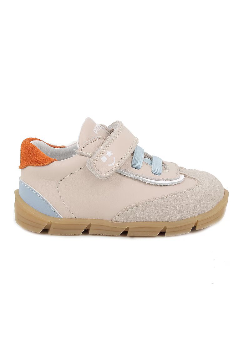 Primigi Pantofi sport din piele si piele intoarsa cu inchidere velcro - Portocaliu mandarina/Albastru pal/Maro nisip