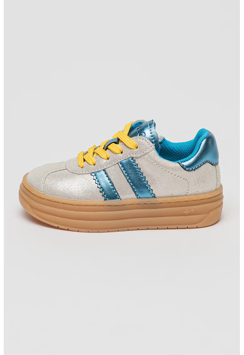 Primigi Pantofi sport flatform de piele intoarsa peliculizata - Albastru/Argintiu