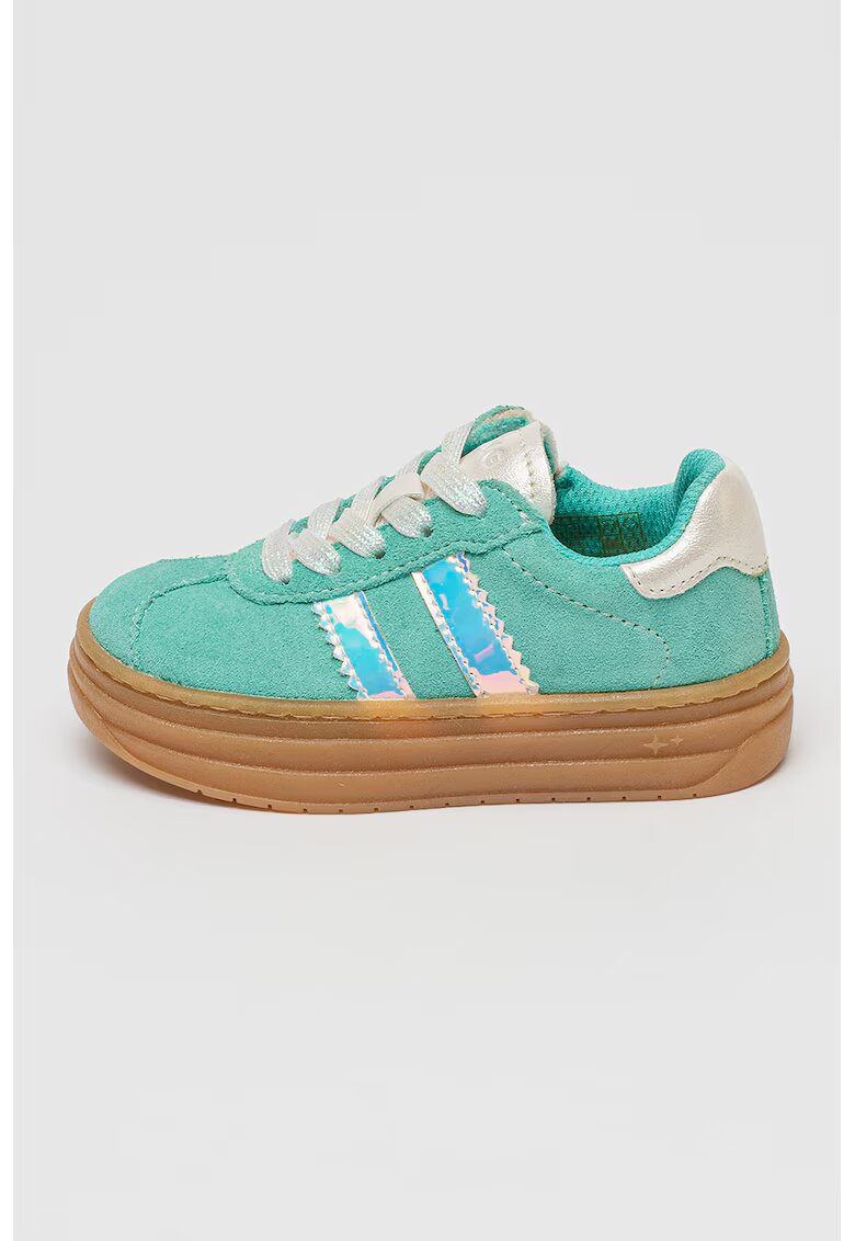 Primigi Pantofi sport flatform de piele intoarsa - Verde aquamarin/Argintiu