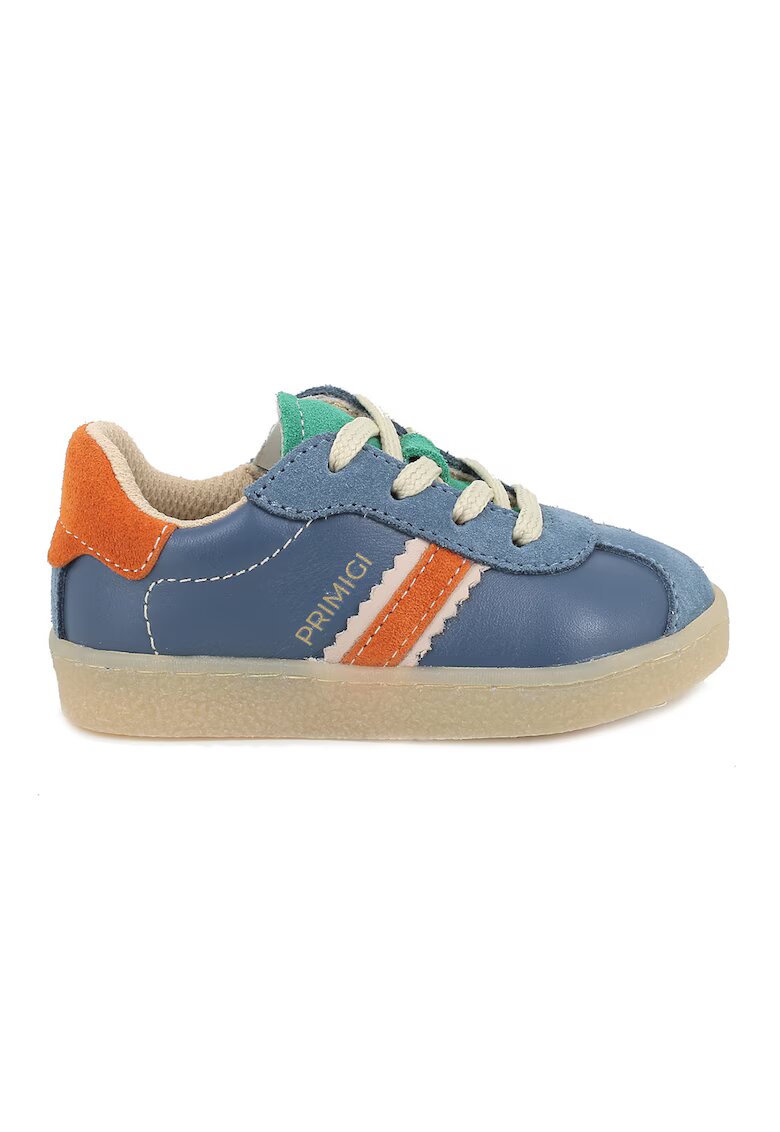 Primigi Pantofi sport low-cut din piele cu garnituri din piele intoarsa - Albastru inchis/Portocaliu mandarina/Verde aquamarin