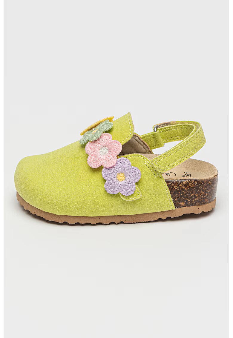 Primigi Papuci de piele ecologica cu flori 3D - Galben/Roz/Verde fistic