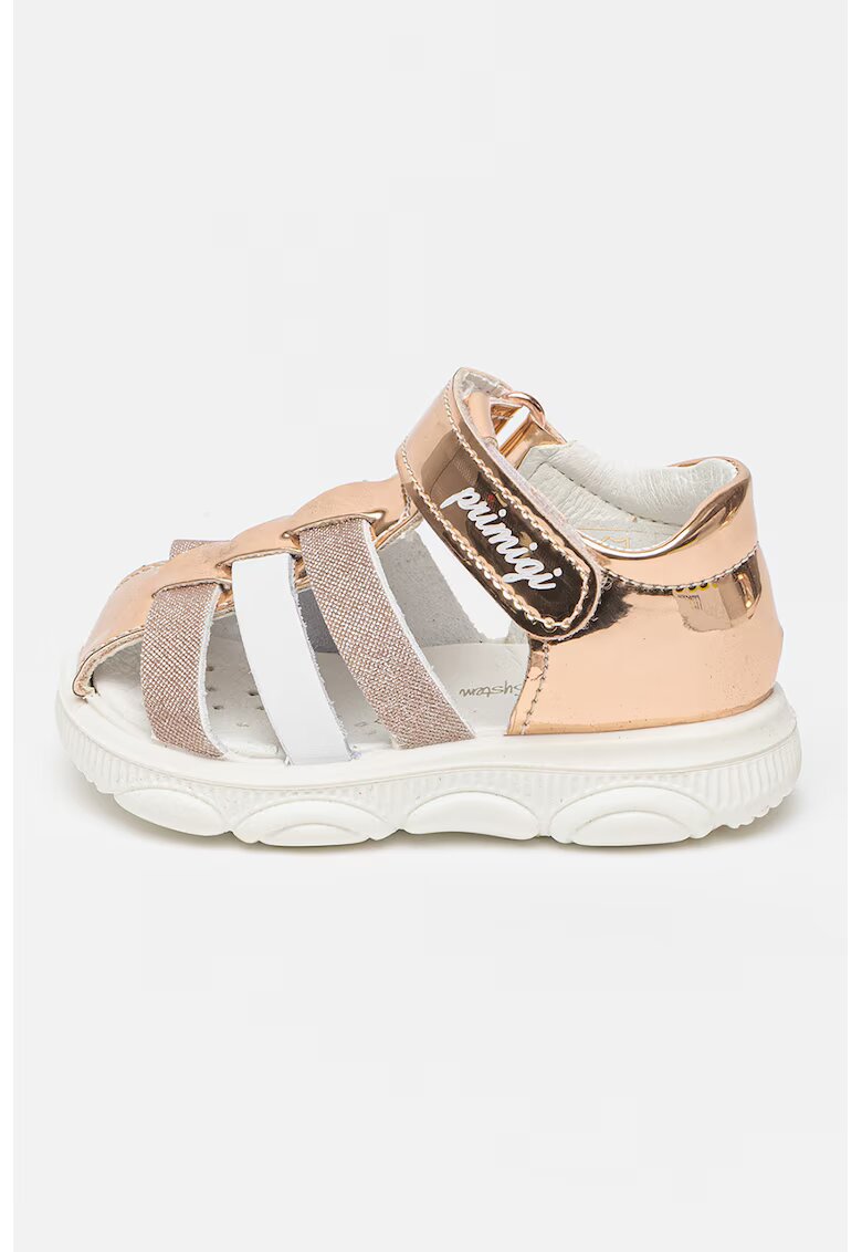 Primigi Sandale cu aspect lacuit si velcro - Alb/Bronz
