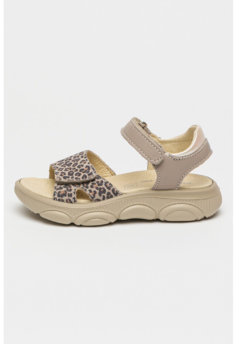 Primigi Sandale de piele cu animal print - Maro/Grej