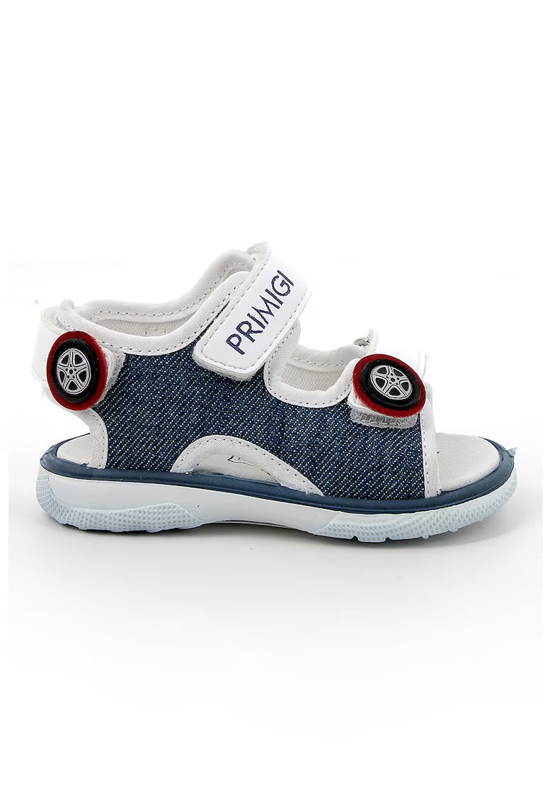 Primigi Sandale de piele ecologica cu logo - Alb murdar/Bleumarin