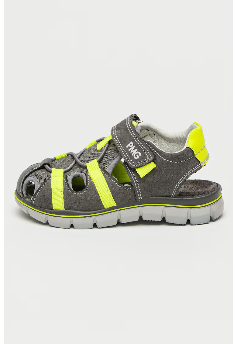 Primigi Sandale de piele intoarsa cu logo - Verde neon/Gri inchis