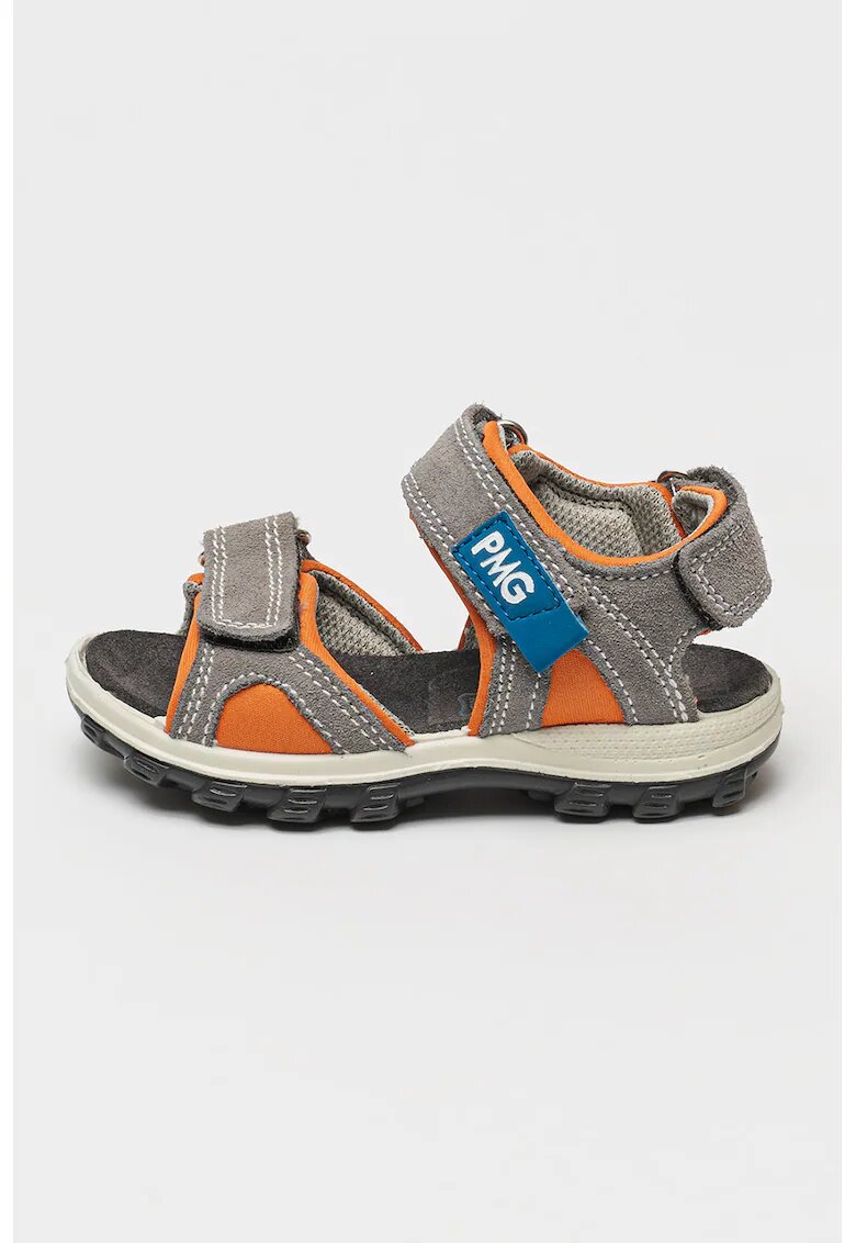 Primigi Sandale din piele cu velcro - Gri deschis/Portocaliu