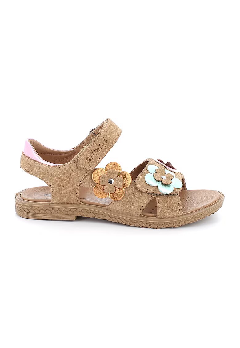 Primigi Sandale din piele intoarsa cu aplicatii cu model floral - Verde/Portocaliu/Caramel/Roz