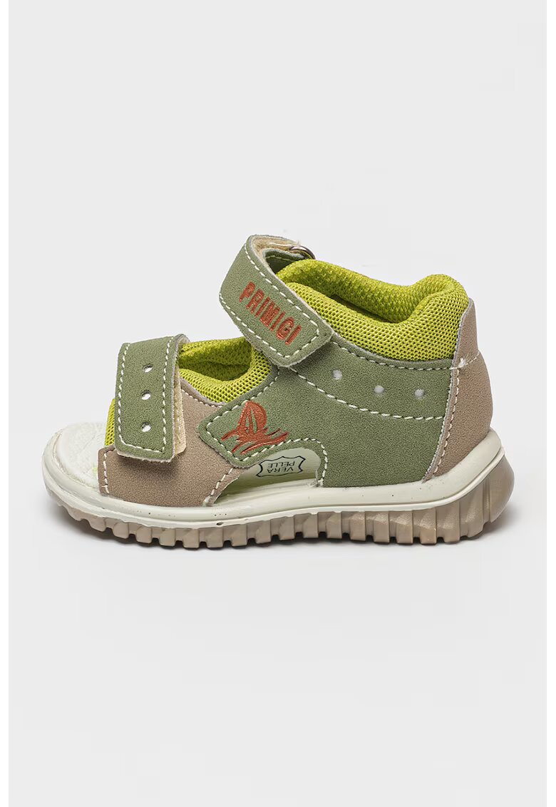 Primigi Sandale din piele intoarsa ecologica cu velcro - Gri/Verde pal