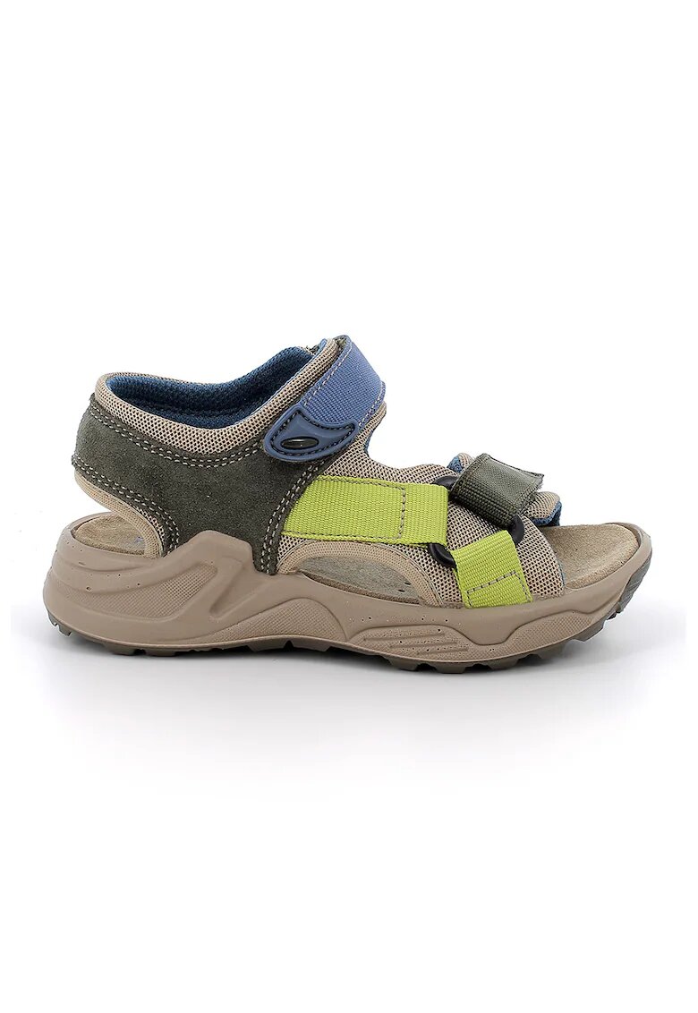 Primigi Sandale din piele intoarsa si material textil cu model uni - Albastru inchis/Bej/Kaki inchis/Verde fistic