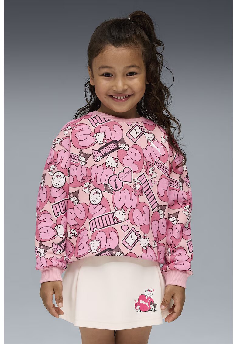 Puma Bluza de trening cu model Hello Kitty si logo - Alb/Negru/Roz