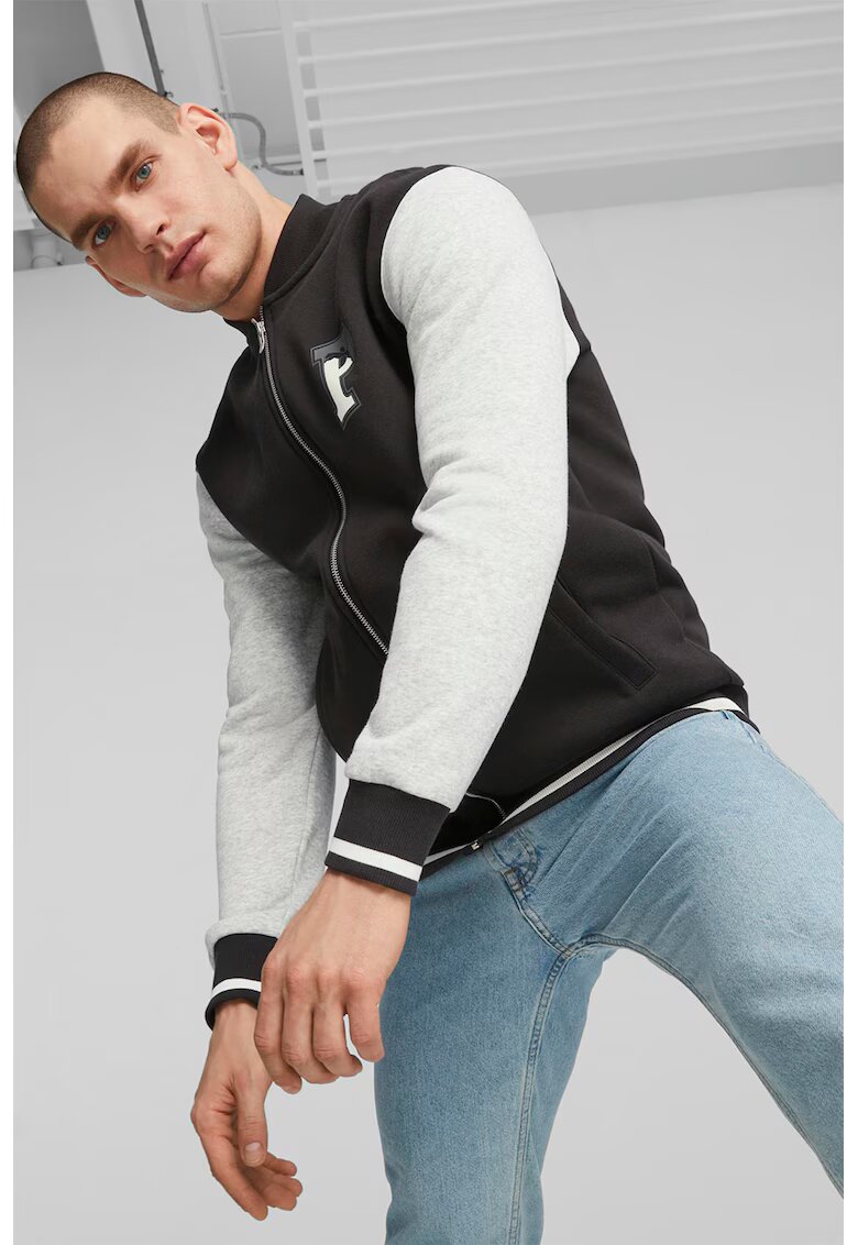 Puma Bluza sport cu fermoar si maneci contrastante Squad - Negru/Gri melange