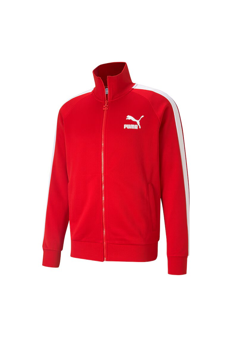 Puma Bluza sport cu fermoar si maneci raglan Iconic T7 PT - Rosu/Alb
