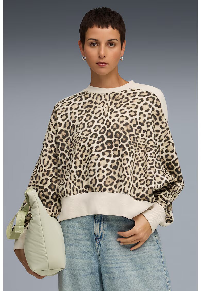 Puma Bluza supradimensionata cu animal print - Maro inchis/Bej deschis