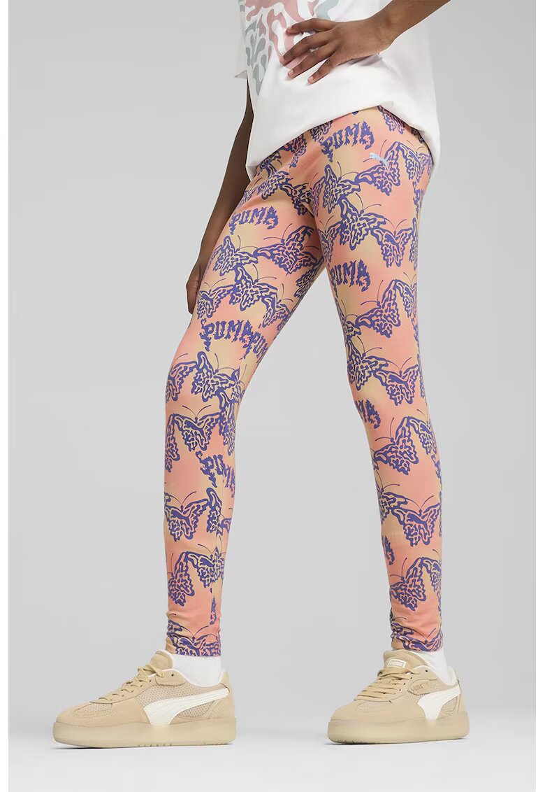 Puma Colanti din amestec de bumbac cu model butterfly - Albastru inchis/Roz somon