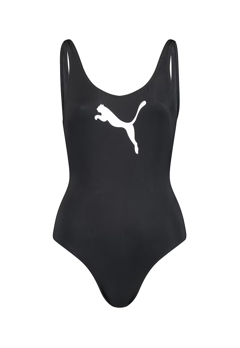 Puma Costum de baie intreg cu decolteu in U pe partea din spate - Alb/Negru