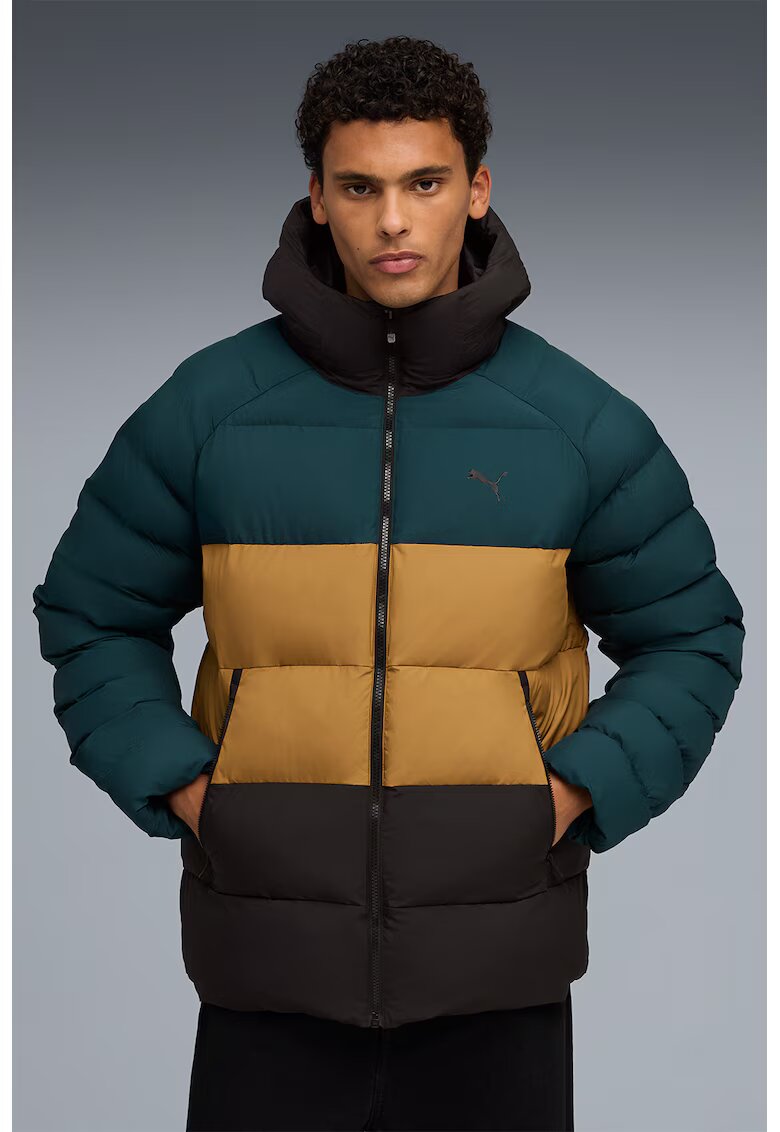 Puma Geaca matlasata cu gluga - Negru/Verde englez/Galben mustar