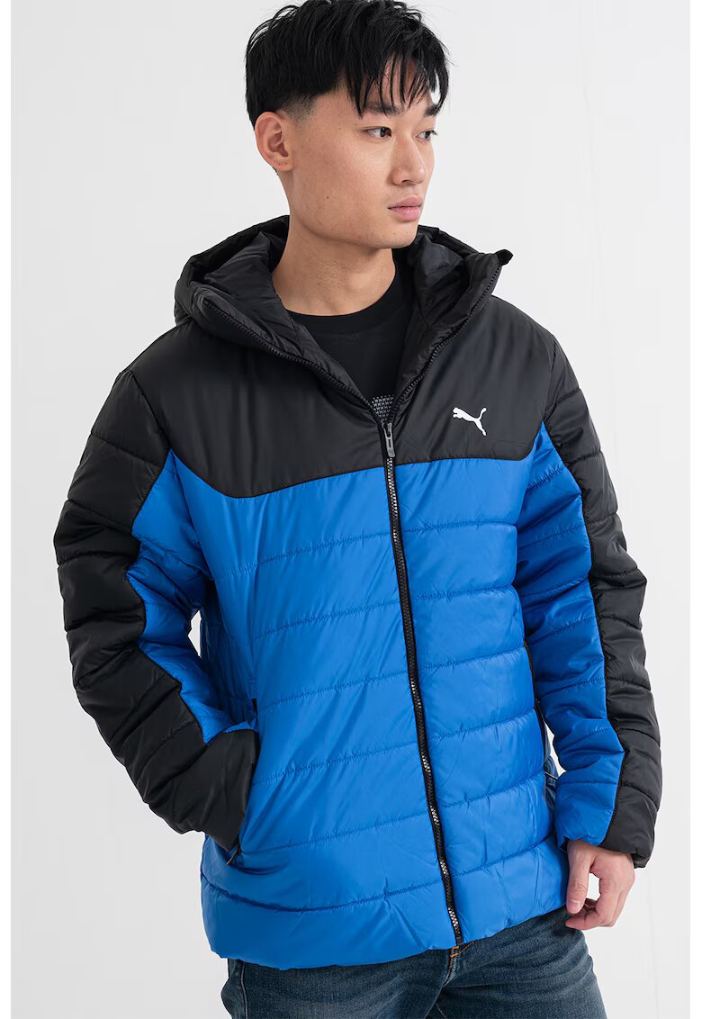Puma Geaca matlasata cu logo si gluga - Negru/Albastru