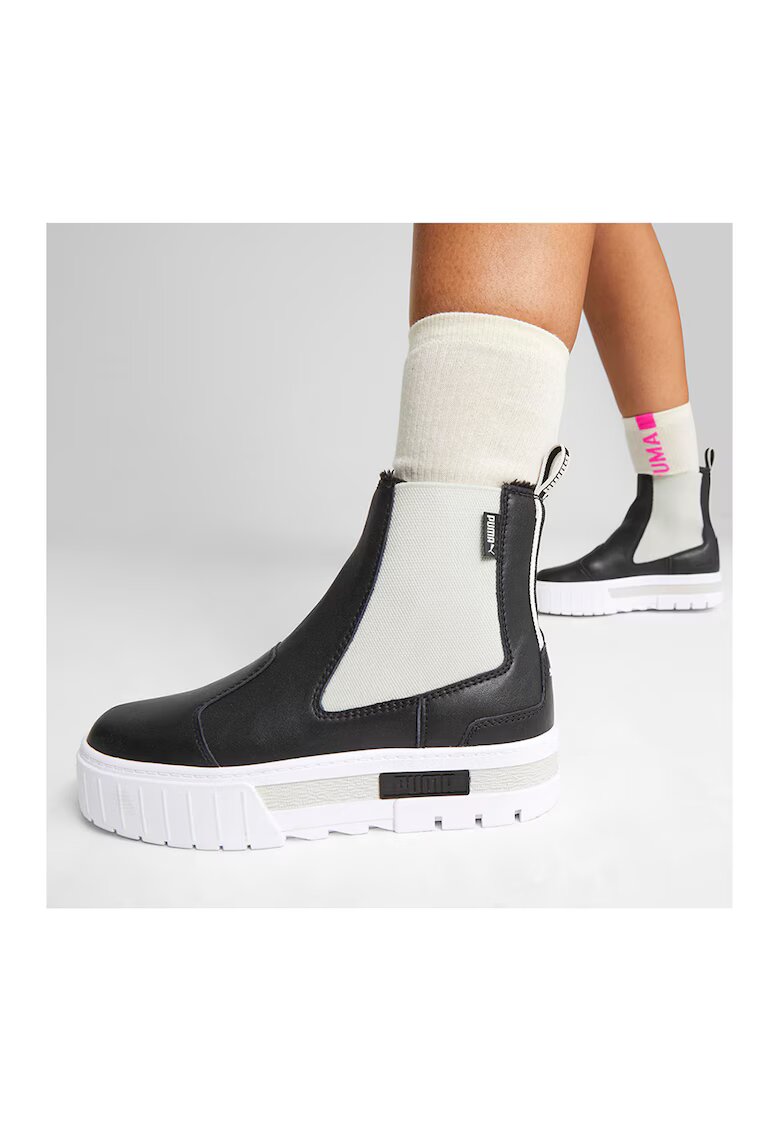 Puma Ghete Chelsea de piele Mayze - Negru/Alb murdar