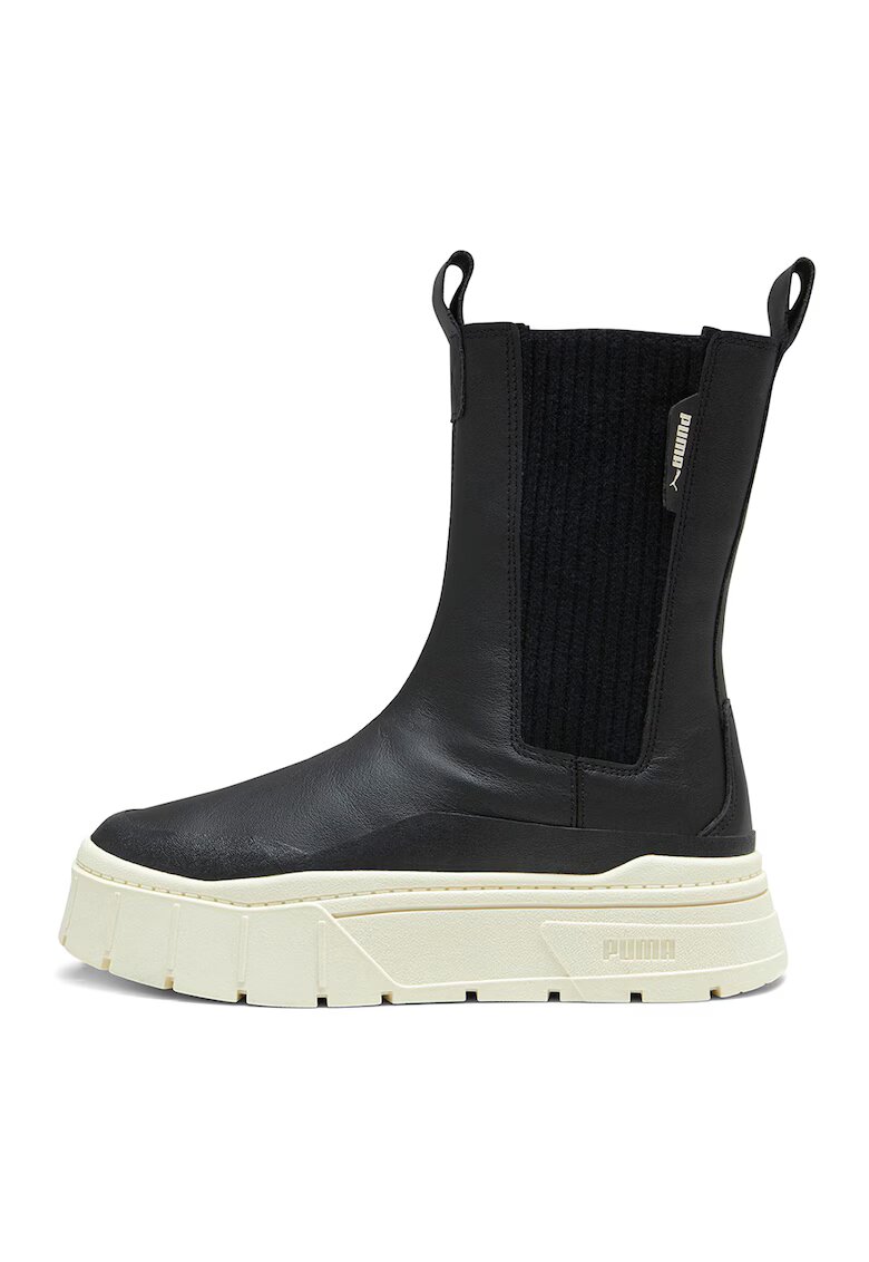 Puma Ghete Chelsea de piele textile Mayze Stack - Negru/Alb murdar