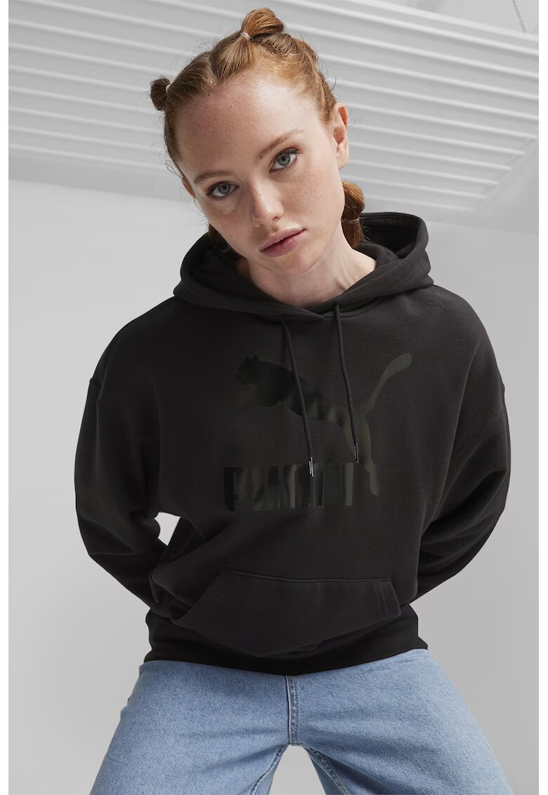Puma Hanorac cu buzunar kangaroo si imprimeu logo - Negru