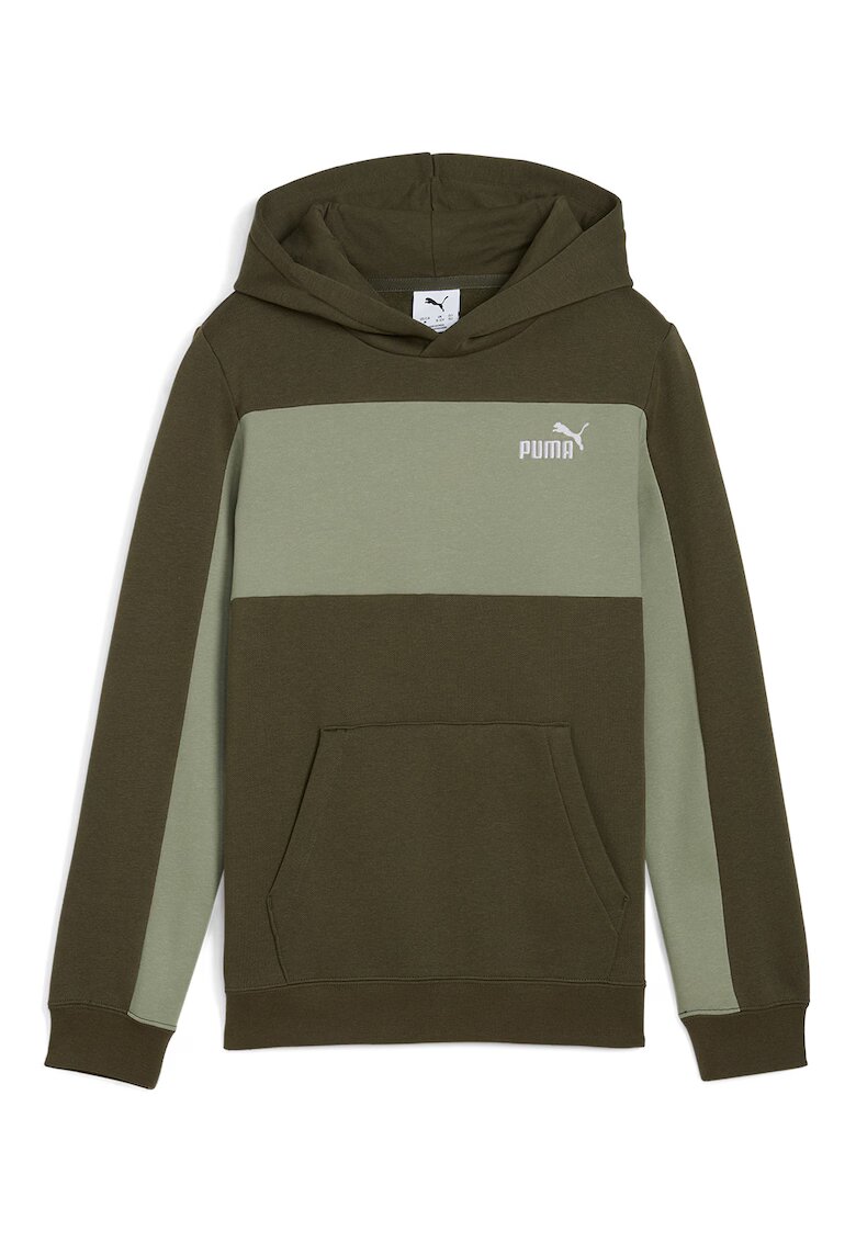 Puma Hanorac cu buzunar kangaroo si model colorblock - Kaki inchis/Verde sparanghel