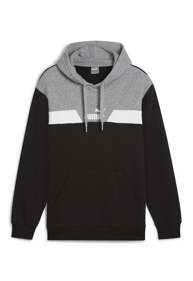 Puma Hanorac cu buzunar kangaroo si model colorblock Power - Alb/Negru/Gri melange