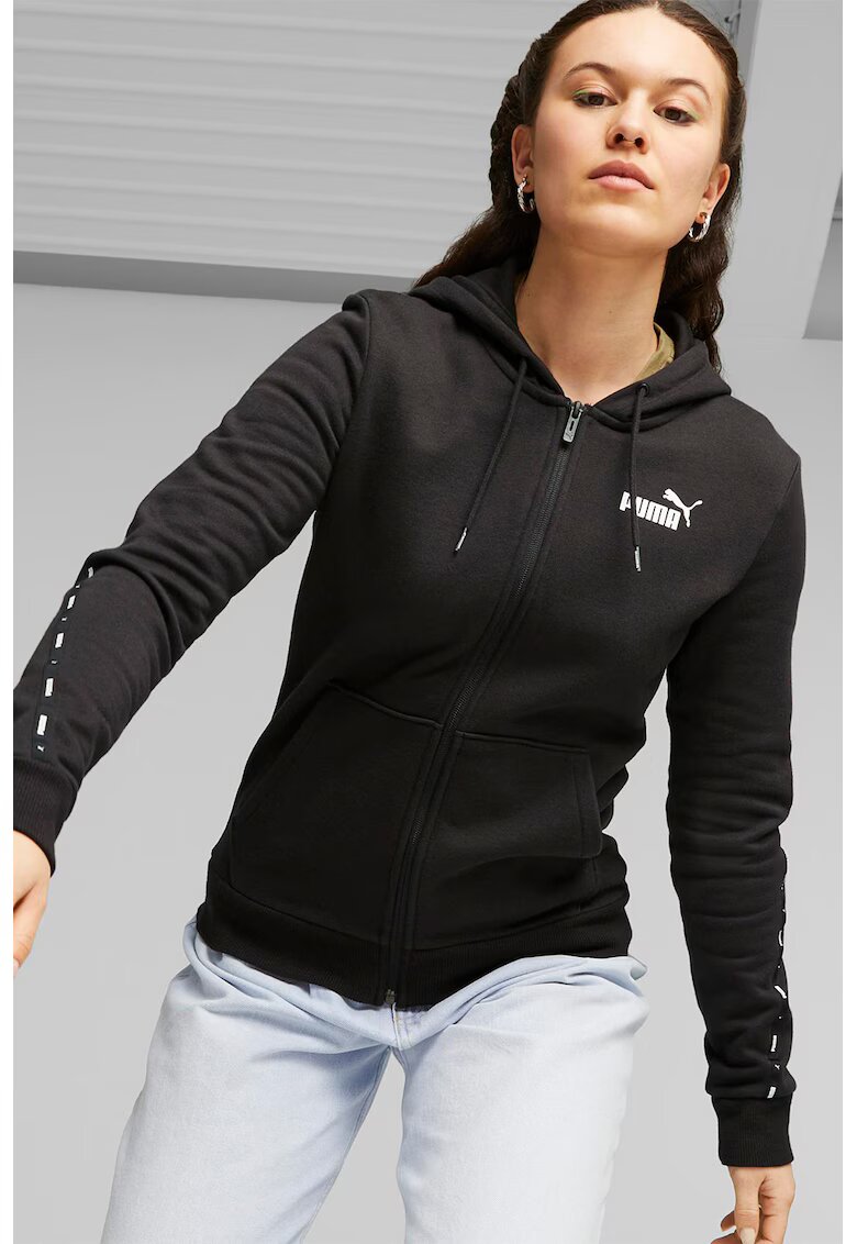 Puma Hanorac cu fermoar si logo Essential Tape - Negru