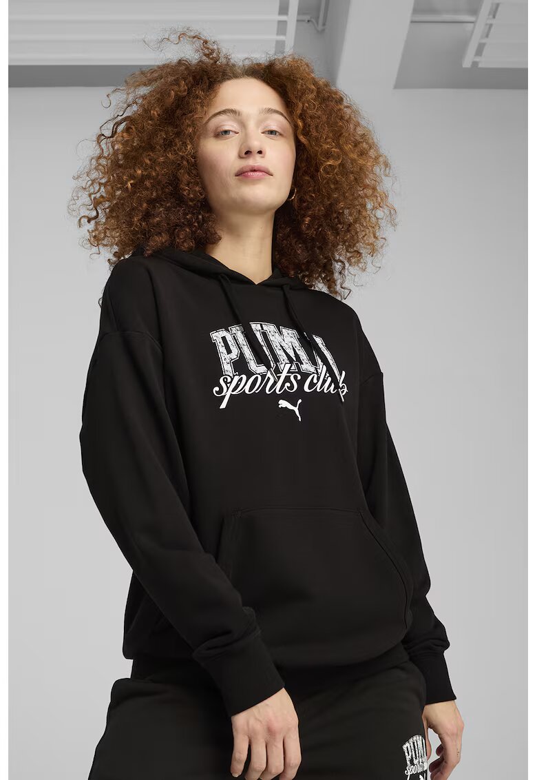 Puma Hanorac cu logo si buzunar kangaroo - Negru/Alb murdar
