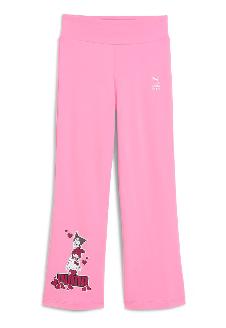 Puma Pantaloni cu croiala ampla si imprimeu Hello Kitty - Alb/Roz zmeuriu/Roz pastel