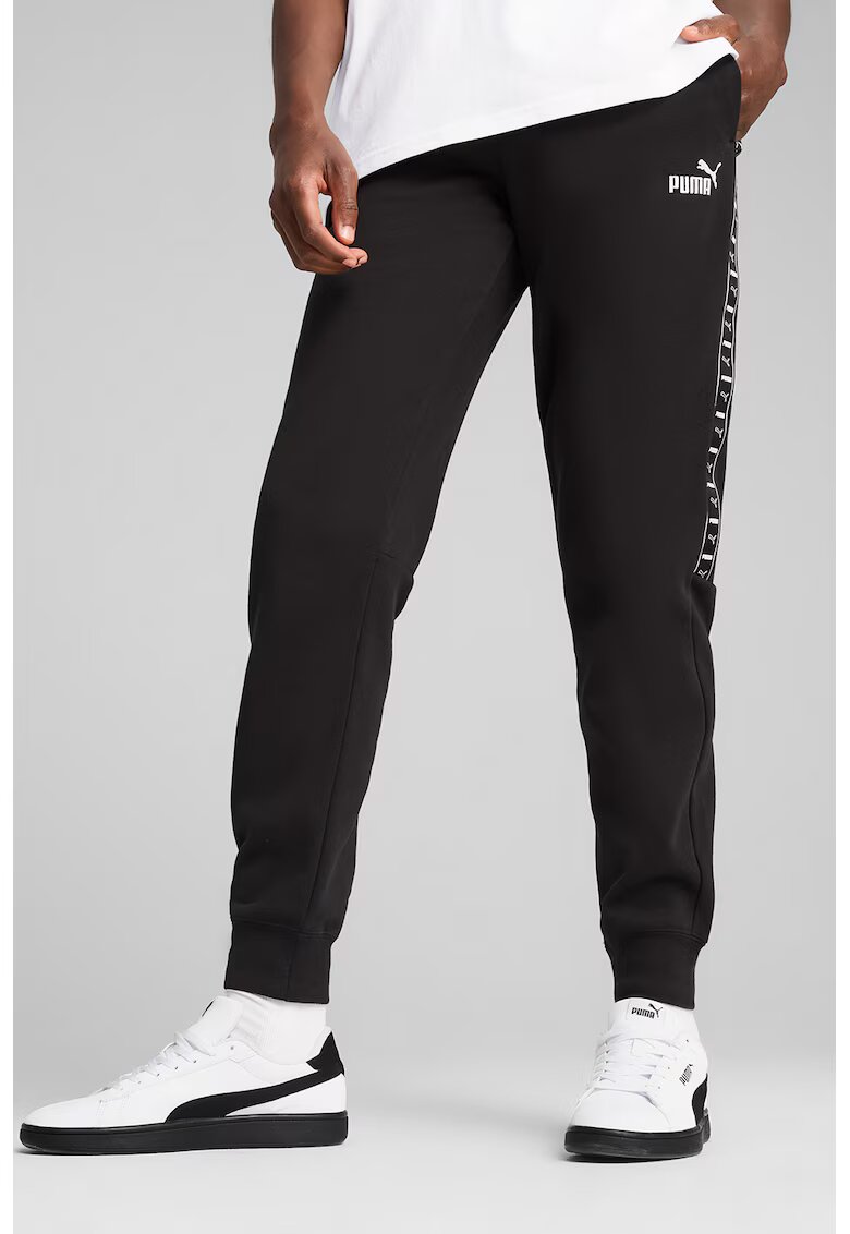 Puma Pantaloni de trening conici cu benzi logo laterale - Negru