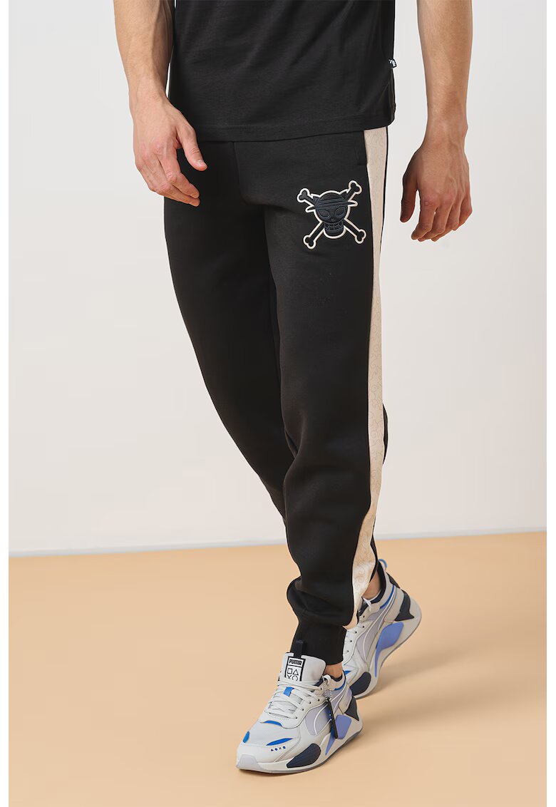Puma Pantaloni de trening cu benzi laterale contrastante X One Piece - Negru/Alb murdar