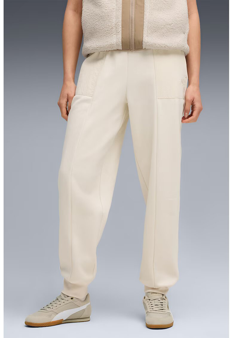 Puma Pantaloni de trening cu buzunare si talie inalta - Crem