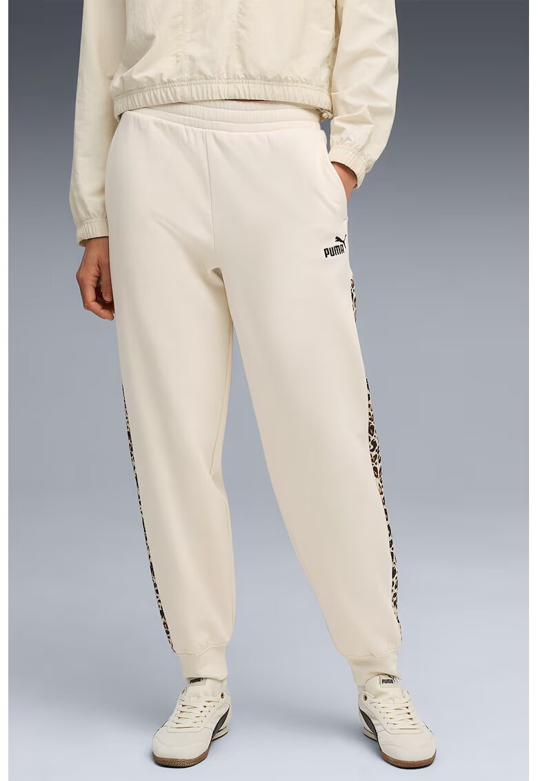 Puma Pantaloni de trening cu imprimeu grafic si benzi laterale contrastante Ess - Alb fildes