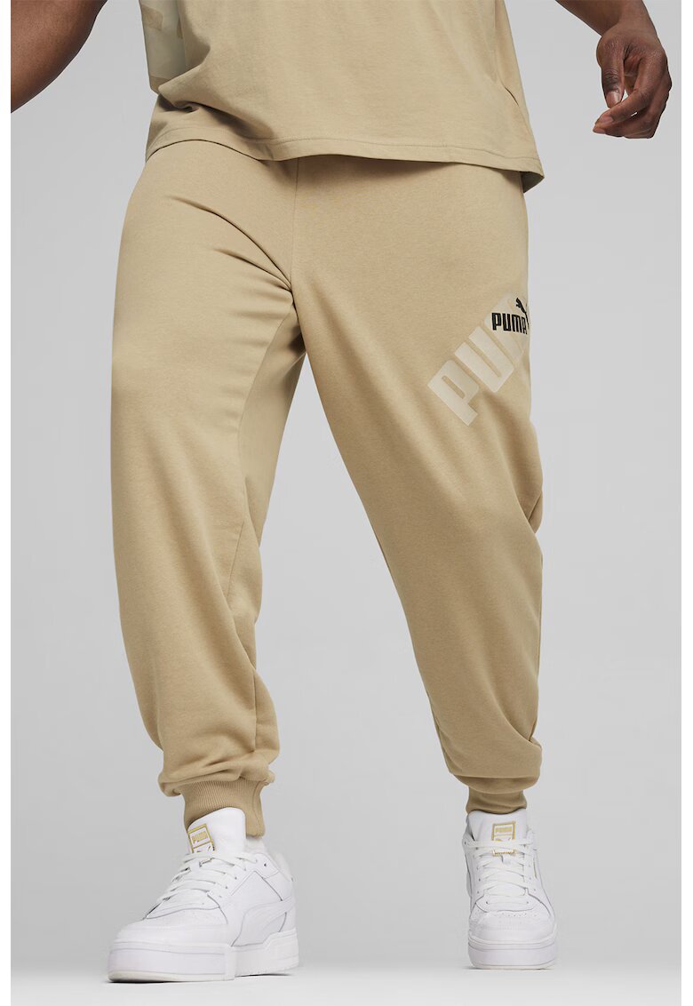 Puma Pantaloni de trening cu imprimeu logo si snur in talie Power - Bej