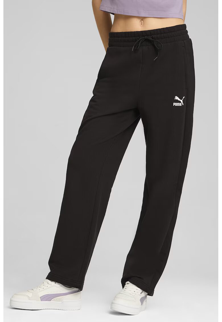 Puma Pantaloni de trening cu talie inalta si logo - Negru
