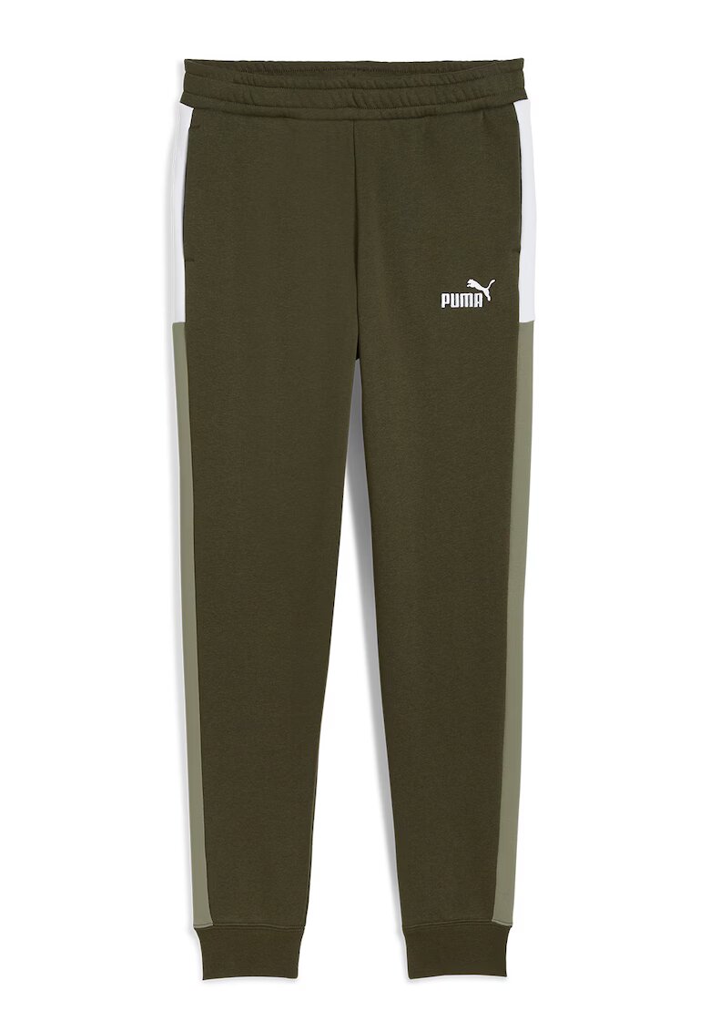 Puma Pantaloni de trening din amestec de bumbac cu banda elastica in talie - Alb/Kaki inchis