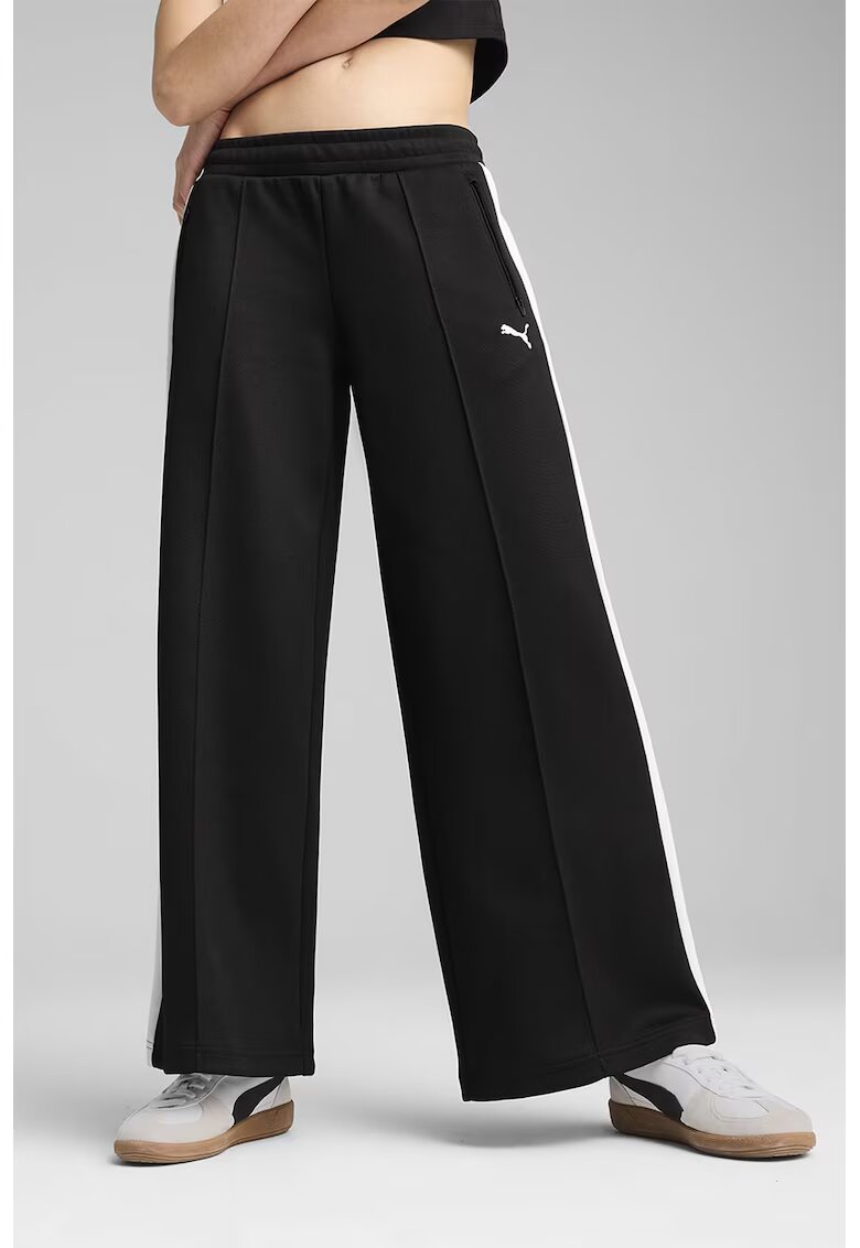 Puma Pantaloni de trening din amestec de bumbac cu croiala ampla - Negru/Alb optic
