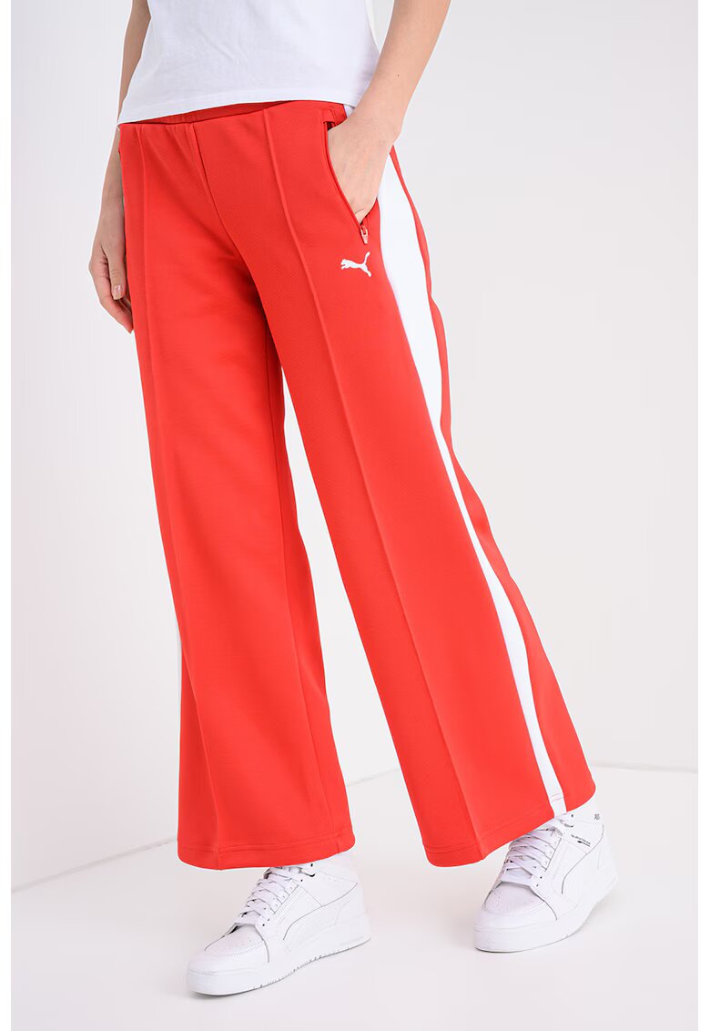 Puma Pantaloni de trening din amestec de bumbac cu croiala ampla - Rosu/Alb