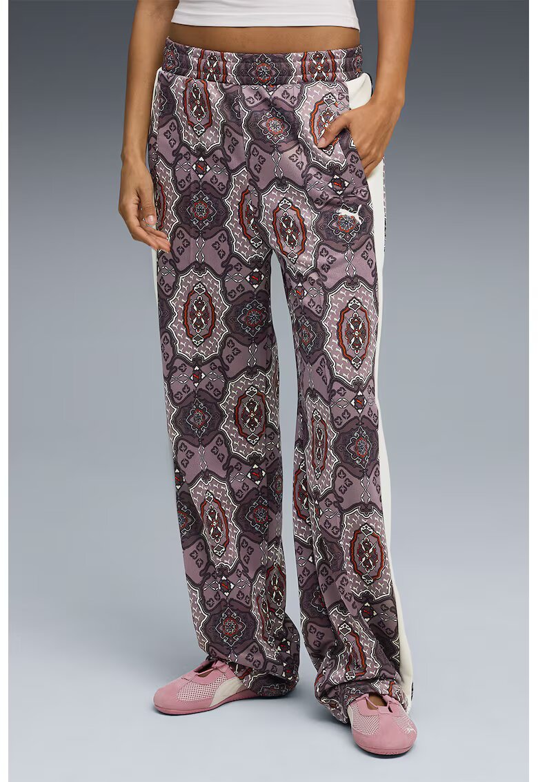 Puma Pantaloni de trening relaxed-fit cu model - Rosu/Alb fildes/Violet prafuit
