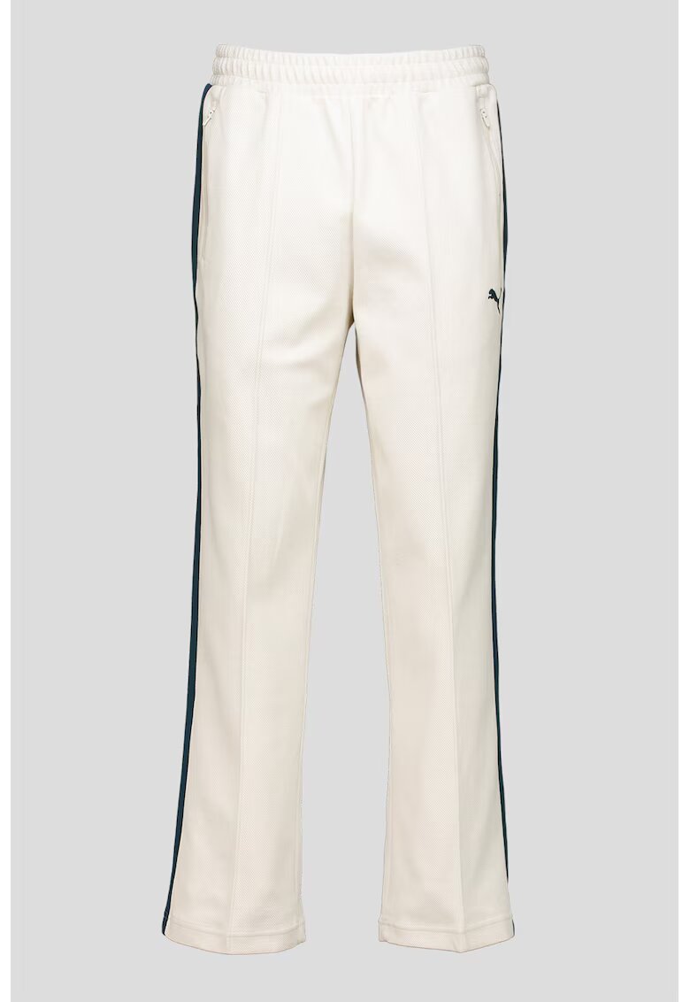 Puma Pantaloni de treninig relaxed fit cu model jacquard si snururi de ajustare T7 - Alb fildes/Albastru petrol