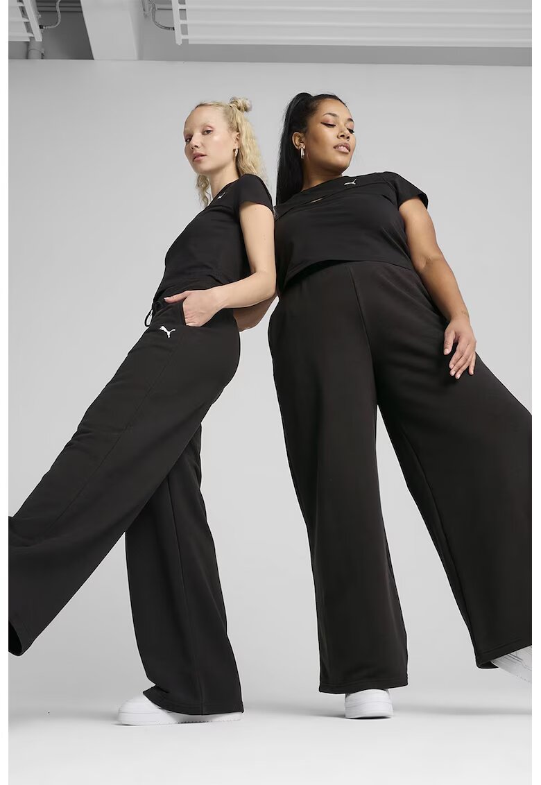 Puma Pantaloni evazati din amestec de bumbac cu talie elastica - Negru