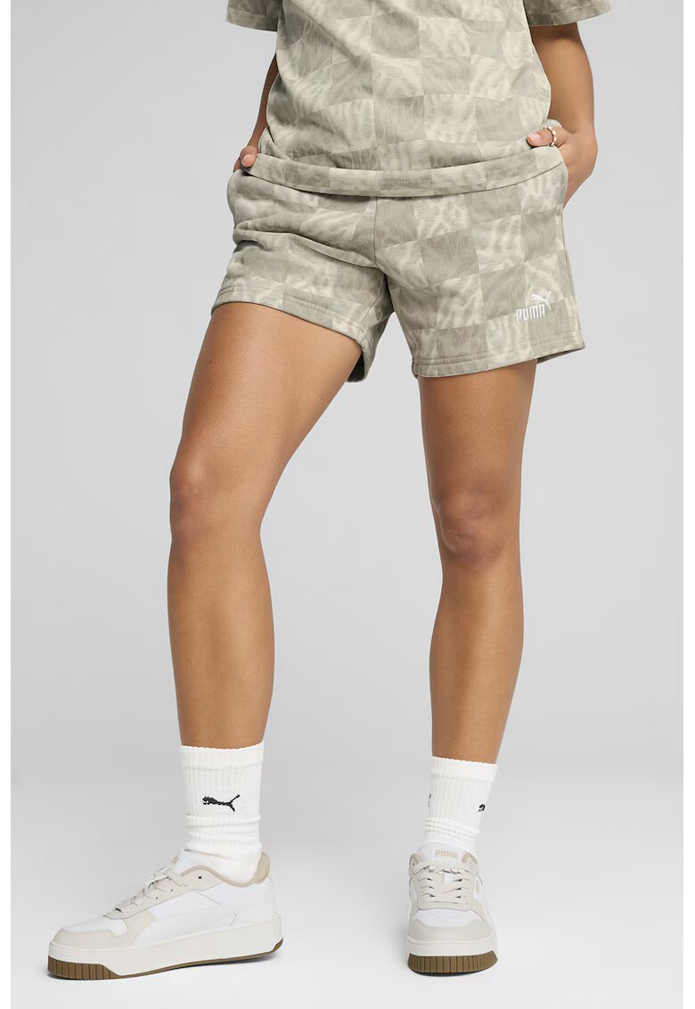 Puma Pantaloni scurti cu imprimeu si snur de ajustare - Bej deschis