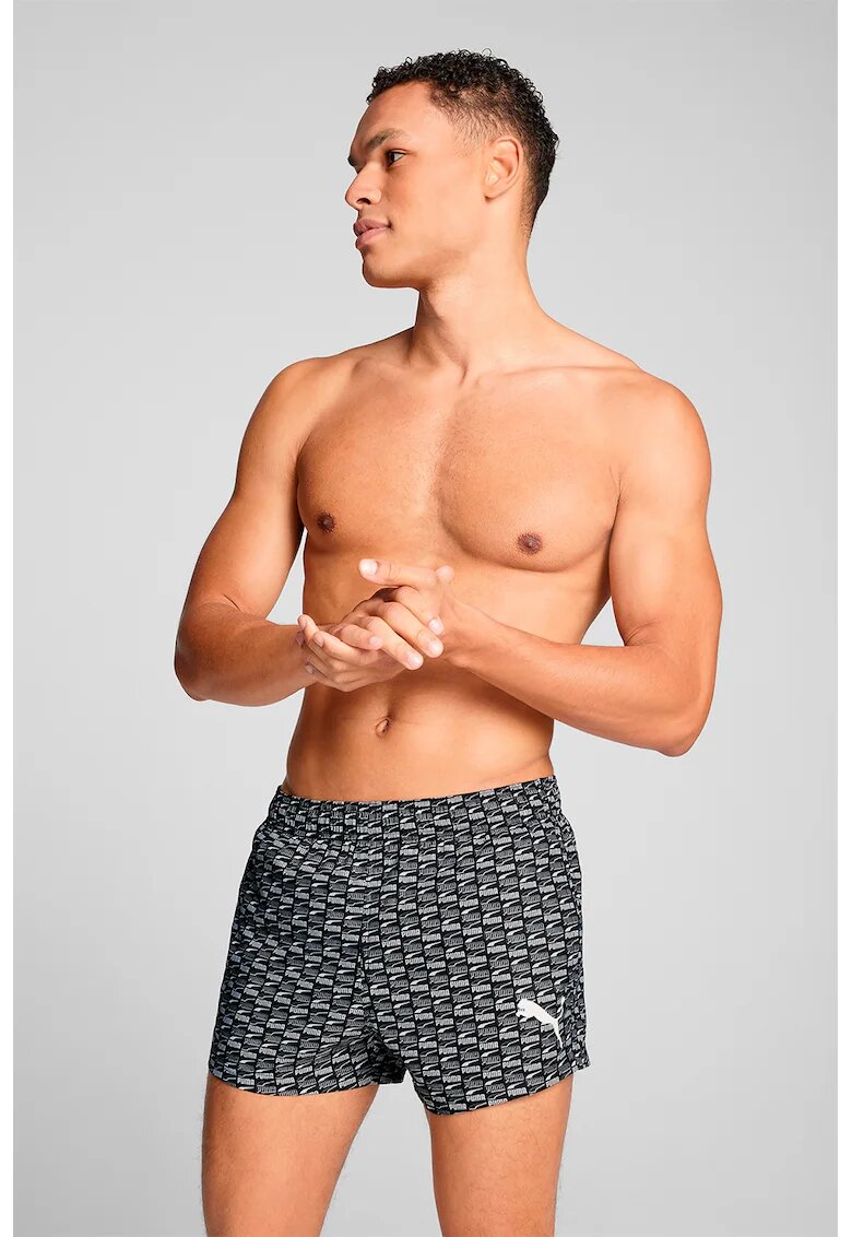 Puma Pantaloni scurti de baie cu imprimeu monograma - Alb/Negru